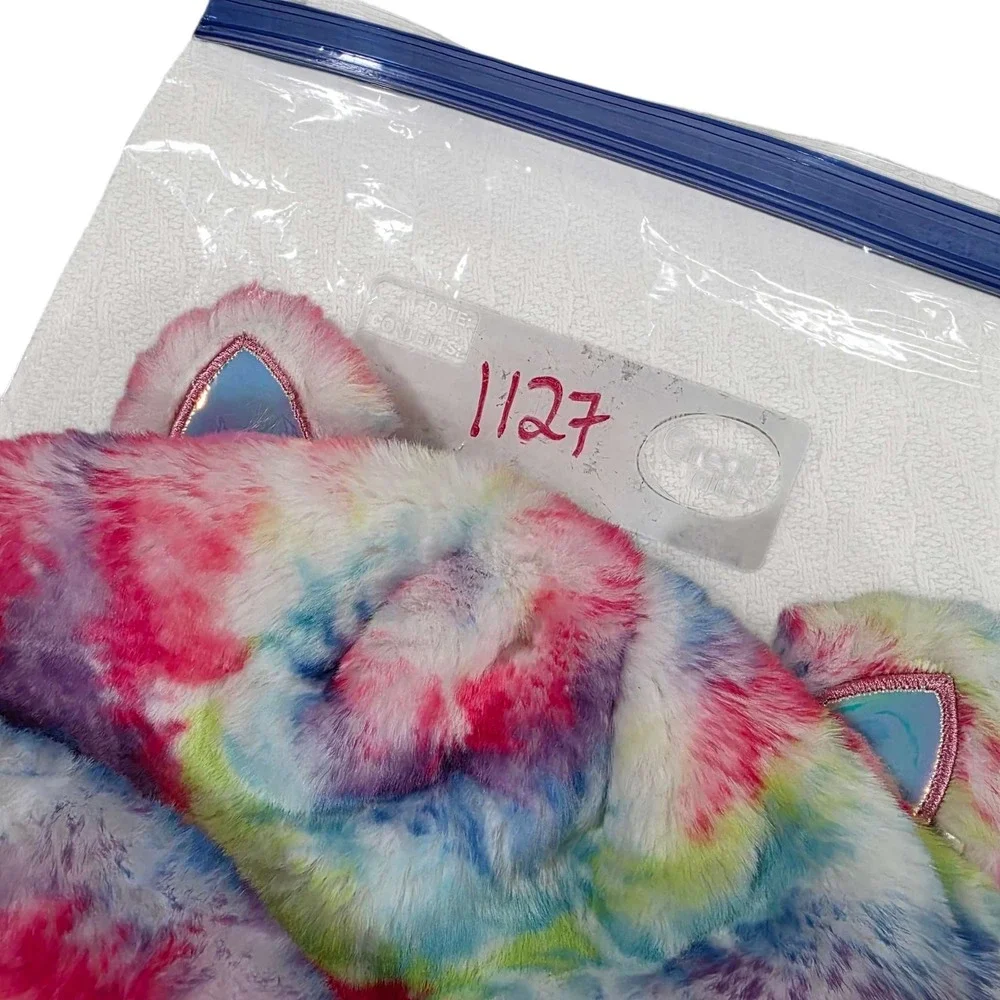 The Children's Place Kids Tie Dye Faux Fur Bear Hat L/XL 8+ Ears‎ Pom Poms